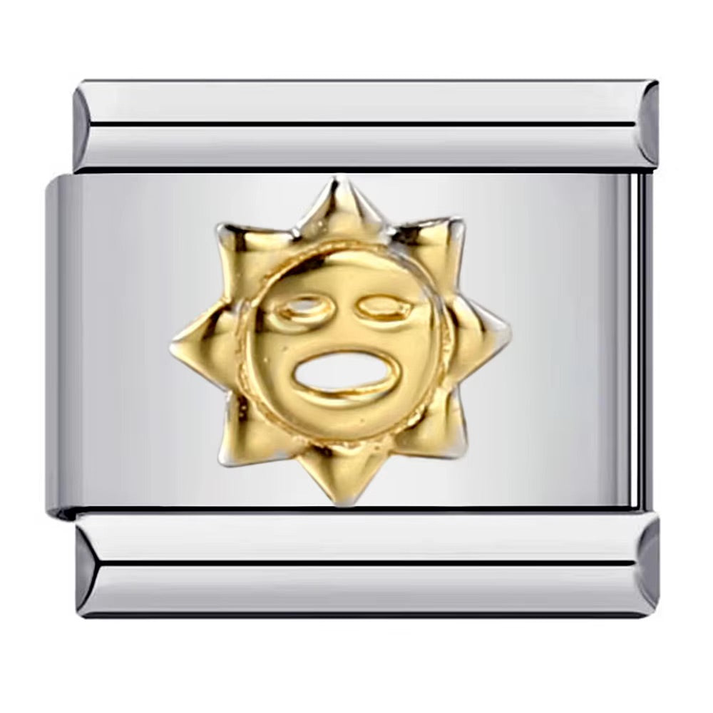 Golden Sun Face on Silver Charm