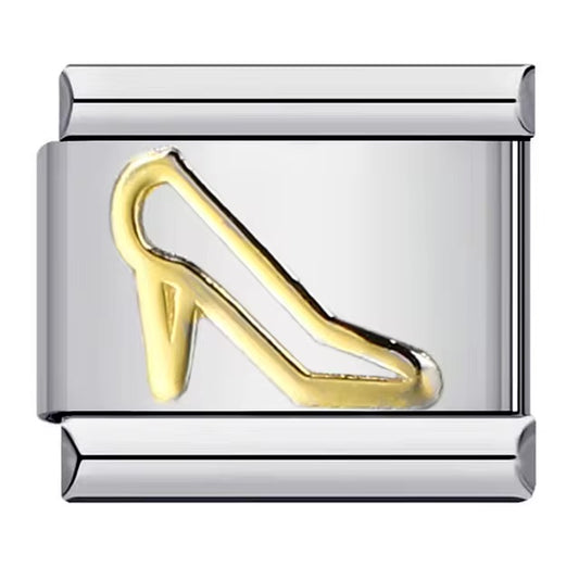 Gold High Heel on Silver Charm