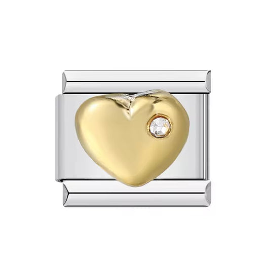 Diamond Adorned Gold Heart on Silver Charm