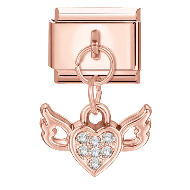 Rose Gold Winged Heart Charm