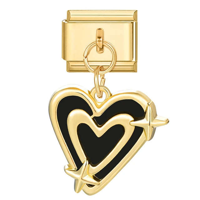 Black & Gold Heart Charm