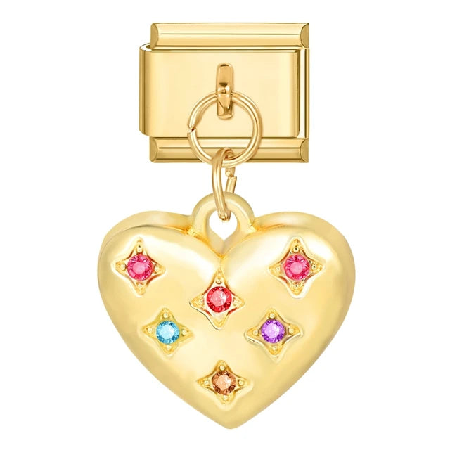 Multi-Colored Gem Adorned Heart Charm