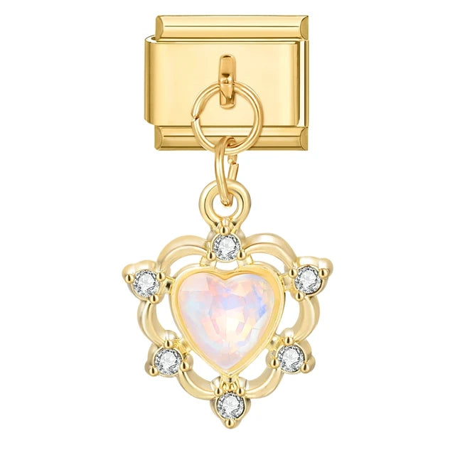 Opalescent Heart with Diamonds Charm