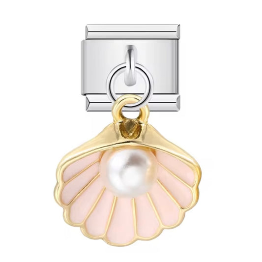 Pink Shell with Pearl Charm