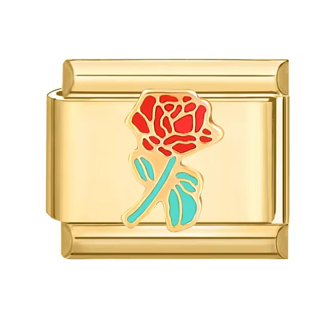 Rose on Gold Charm