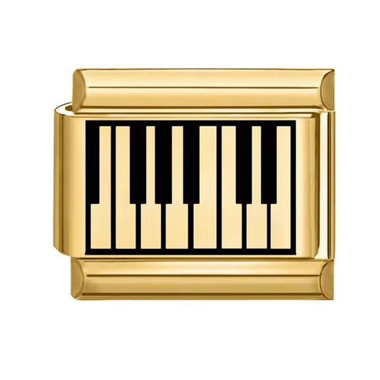 Black Piano Keys on Gold Charm