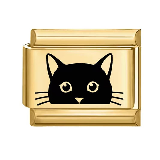 Curious Black Cat on Gold Charm