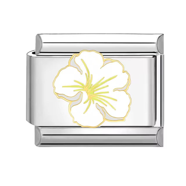 White Tropical Flower on Silver Charm