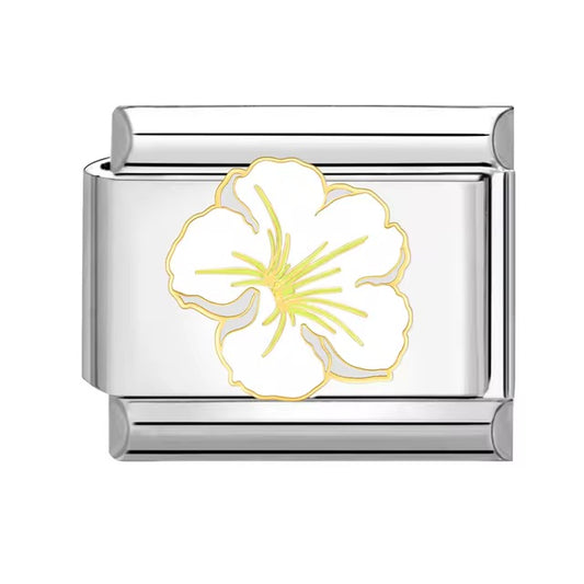 White Tropical Flower on Silver Charm