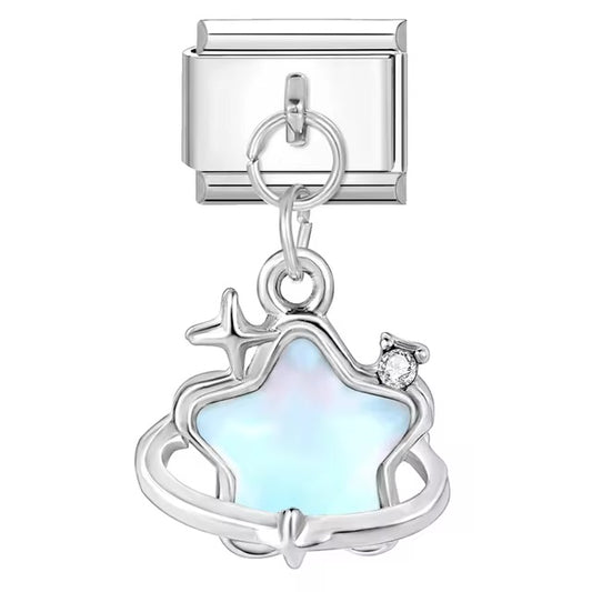 Blue Opalescent Star in Silver Charm