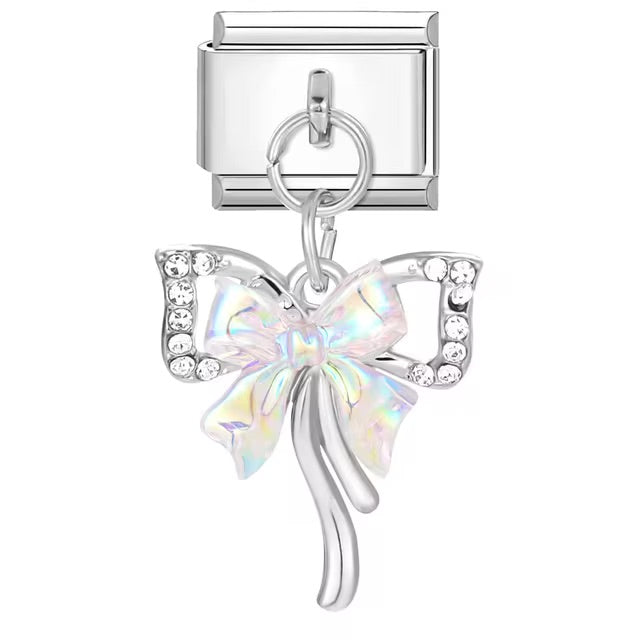 Iridescent Bowtie Charm Silver