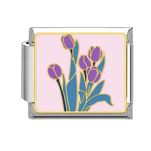 Purple Tulips over Pink Charm