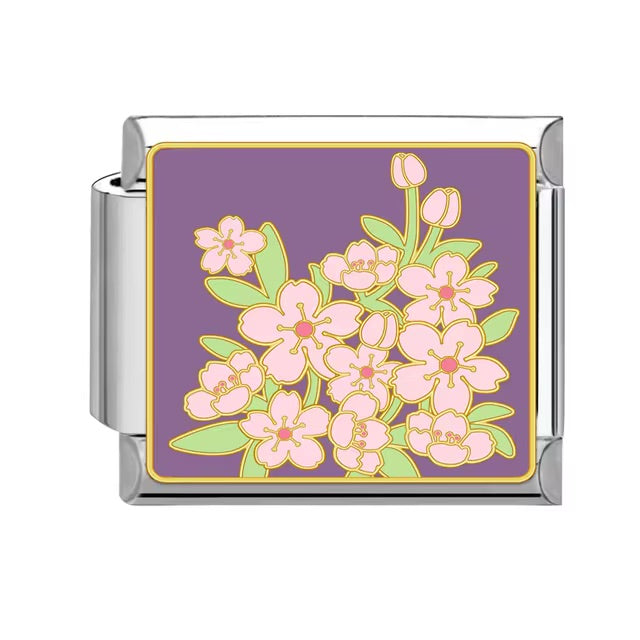 Pink Flowers over Purple Charm