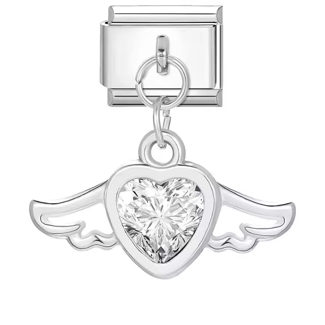 Diamond Heart with Wings Charm