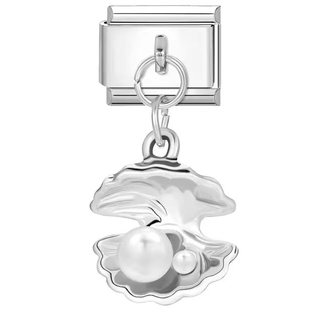 Silver Clam Shell with Pearl Charm