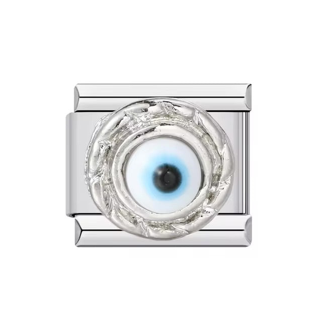 Silver Adorned White Evil Eye Charm