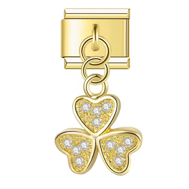 Diamond Adorned Gold Clover Charm