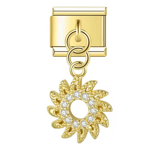 Diamond Adorned Gold Sun Shape Charm