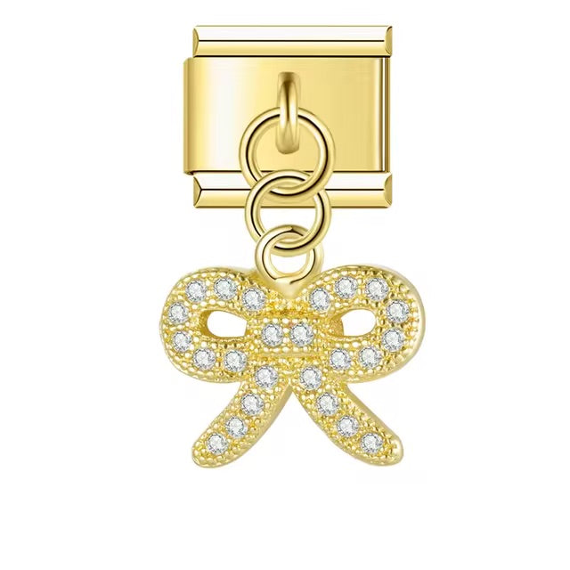 Diamond Adorned Golden Tied Bow Charm