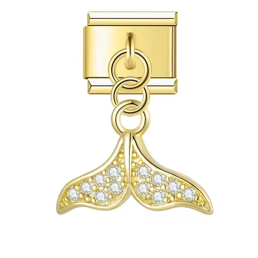 Diamond Adorned Golden Whale Tail Charm