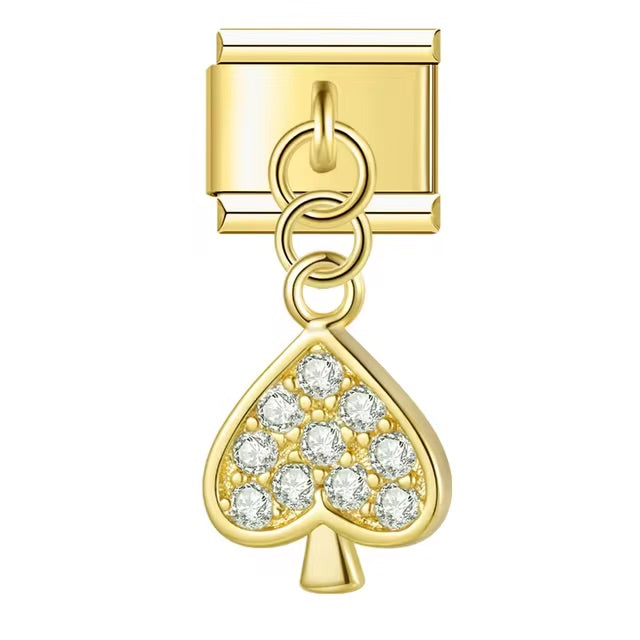 Diamond Adorned Gold Spades Symbol Charm