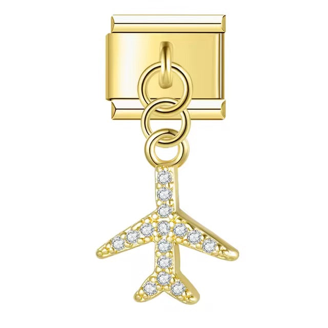 Diamond Adorned Golden Airplane Charm